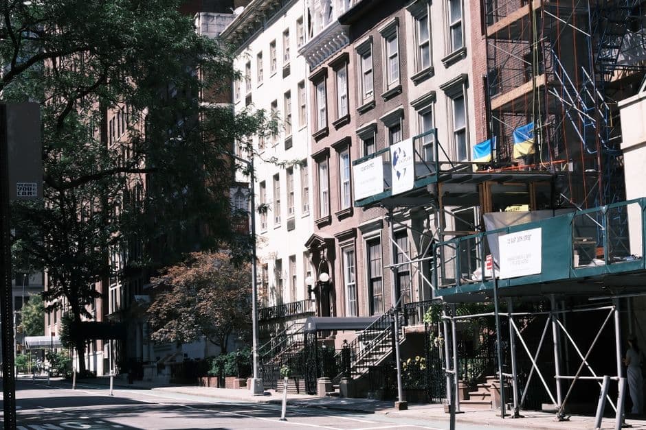 urban street with historic buildings and