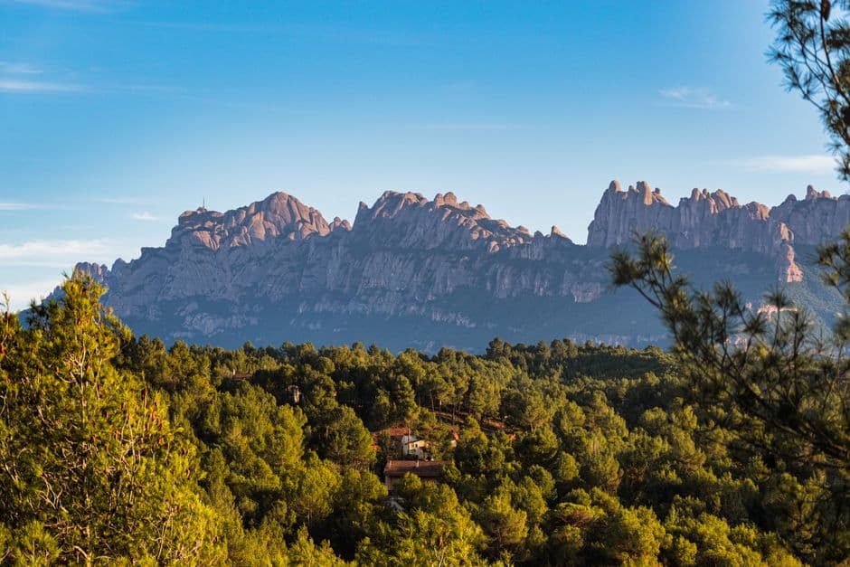 Un bosque detrás de una montaña rocosa, en el chat de Olesa de Montserrat