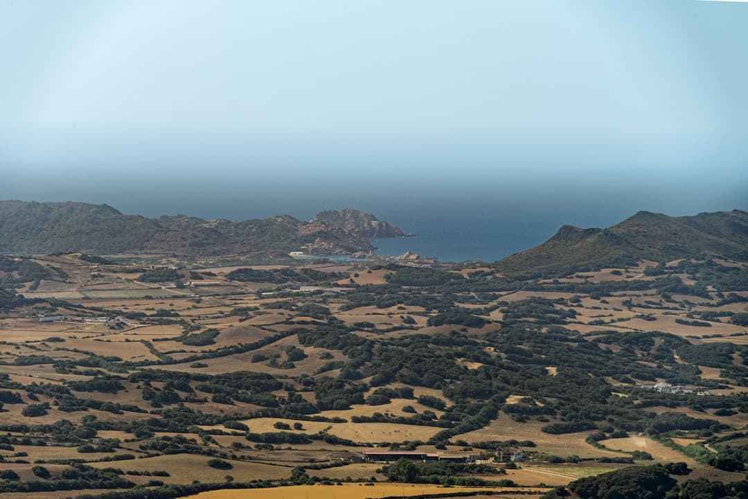 Amplio paisaje rural con colinas y el mar a lo lejos, en el chat de Felanitx