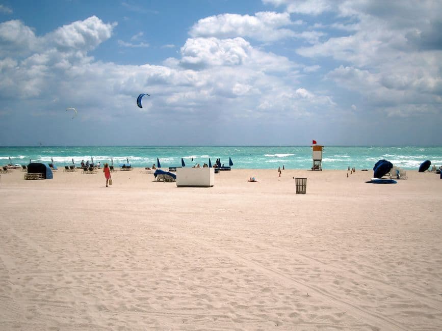 Playa de Miami, surfistas de cometa surcando el mar, en la sala de chat de Miami