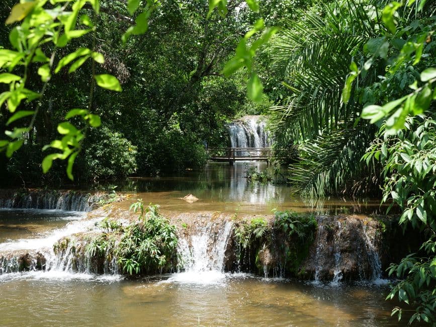 Cascadas de un río entre vegetación frondosa, en el chat de Mato Grosso del Sur