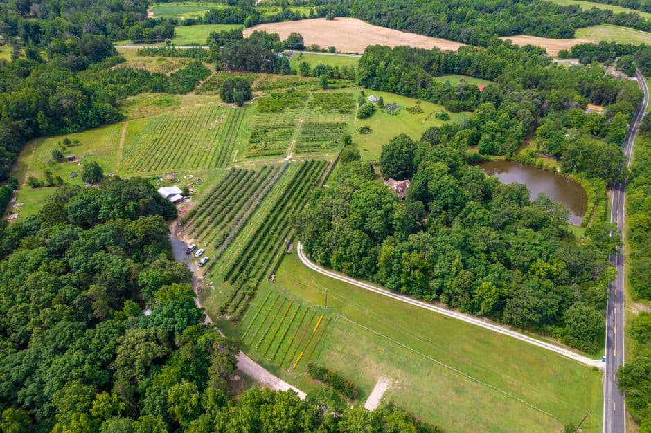 Vista aérea de un campo de hierba verde, en el chat de Greensboro