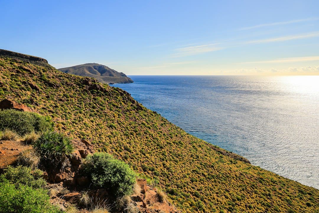 Acantilado con vista al océano azul y horizonte despejado, en el chat de Zurgena