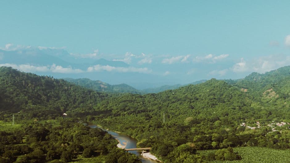 Vista aérea del paisaje de Colombia, en el chat de Baranoa