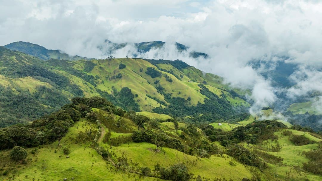 Ladera verde cubierta de nubes, en el chat de Circasia