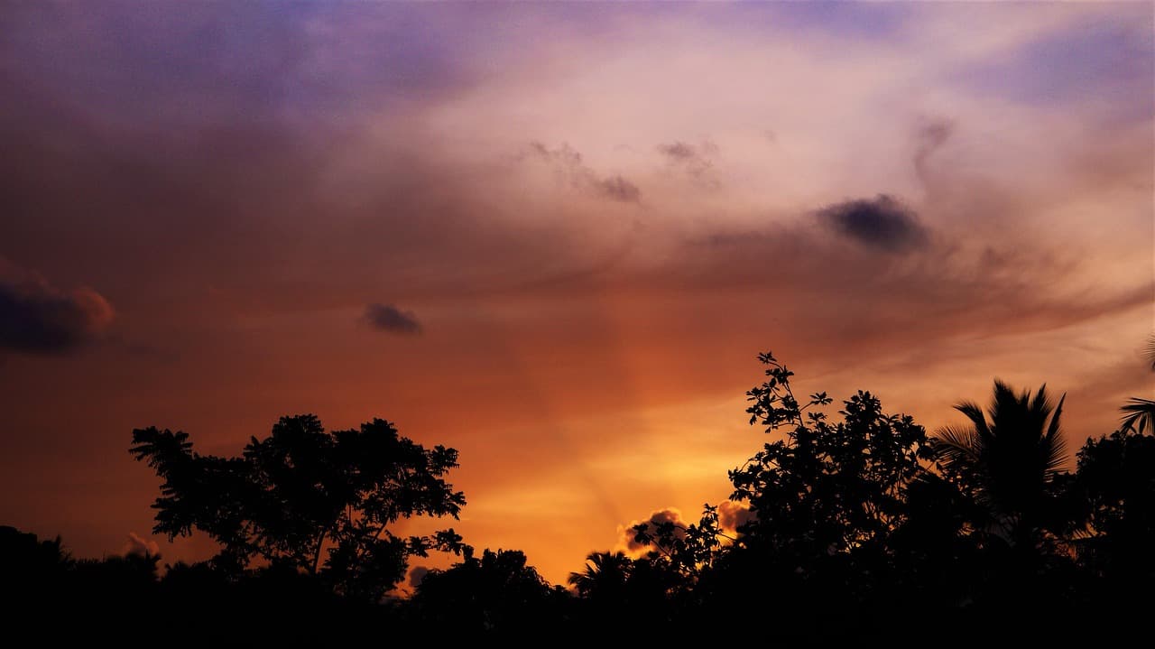 Atardecer rojizo sobre la naturaleza de Miches, en el chat de Miches