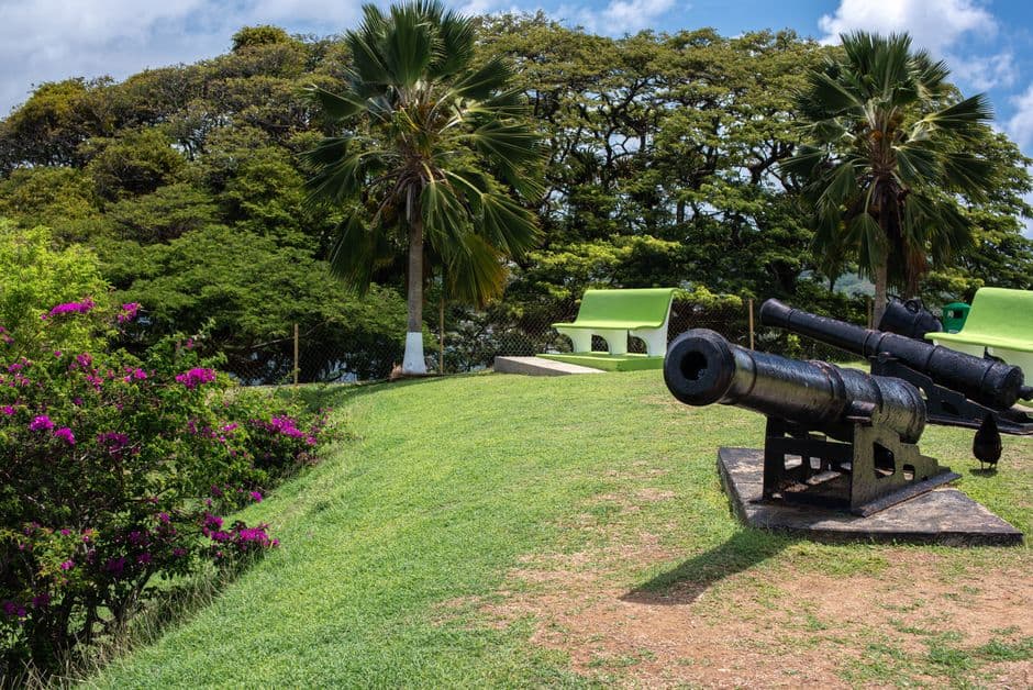 Cañones históricos de un antiguo fuerte, en el chat de La Trinidad
