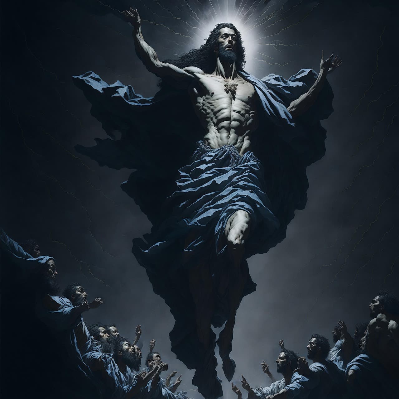 Cristo ascendiendo entre nubes y ángeles con luz radiante, en la sala de chat de Ascensión