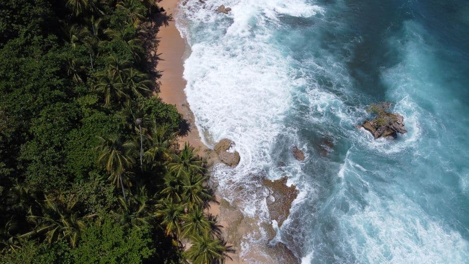 Vista aérea de una playa, en el chat de Sixaola