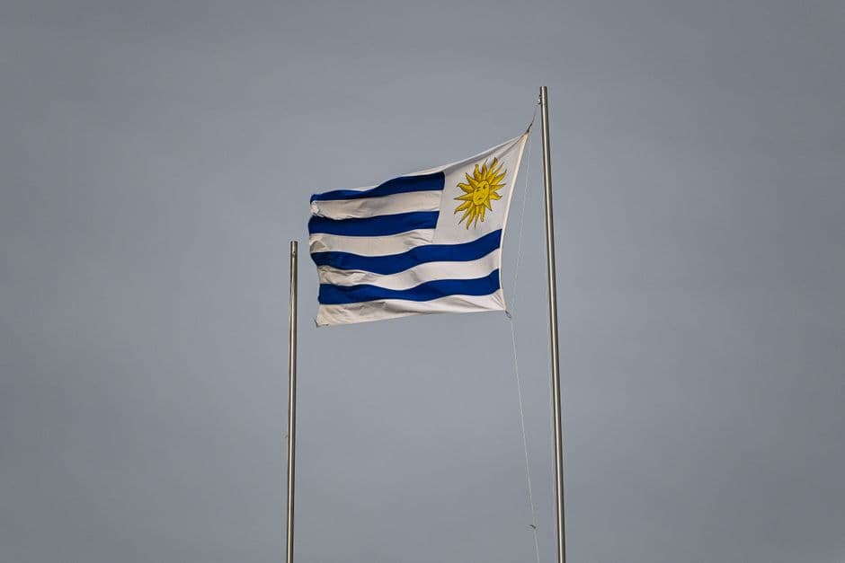 Bandera nacional de Uruguay ondeando contra el cielo, en el chat de Libertad