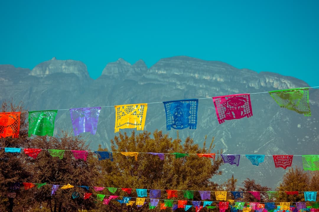 Flores púrpura y amarillas cerca de una montaña en el chat de León