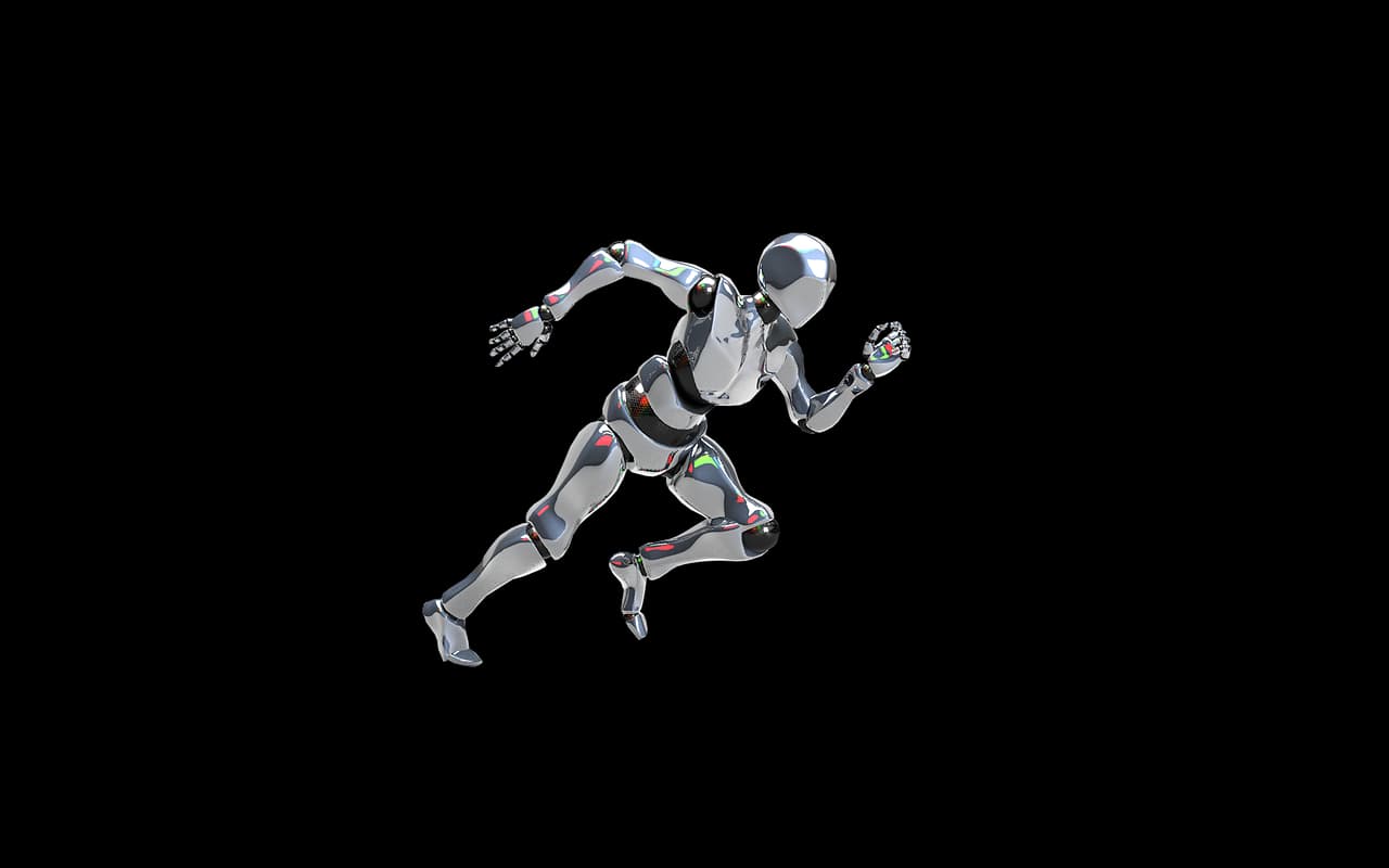 Robot metálico de aspecto futurista sobre fondo blanco, en la sala de chat de Inteligencia Artificial