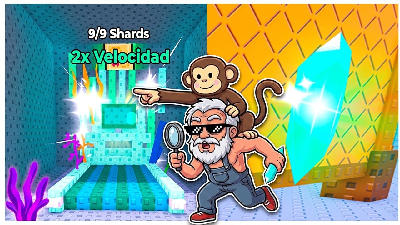 Miniatura del vídeo «Cómo CONSEGUIR LOS 9 FRAGMENTOS Y CAMINADORA GRATIS X2 EN +1 ESCAPE DE MONO DE VELOCIDAD ROBLOX»