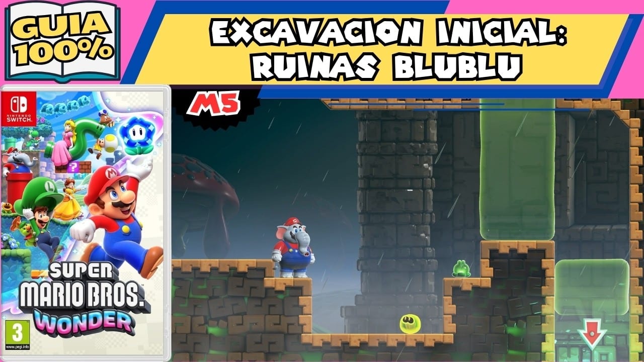 Miniatura del vídeo «🐘M5🏜️ Excavación inicial: Ruinas Blublú (GUIA 100%) MARIO BROS WONDER»