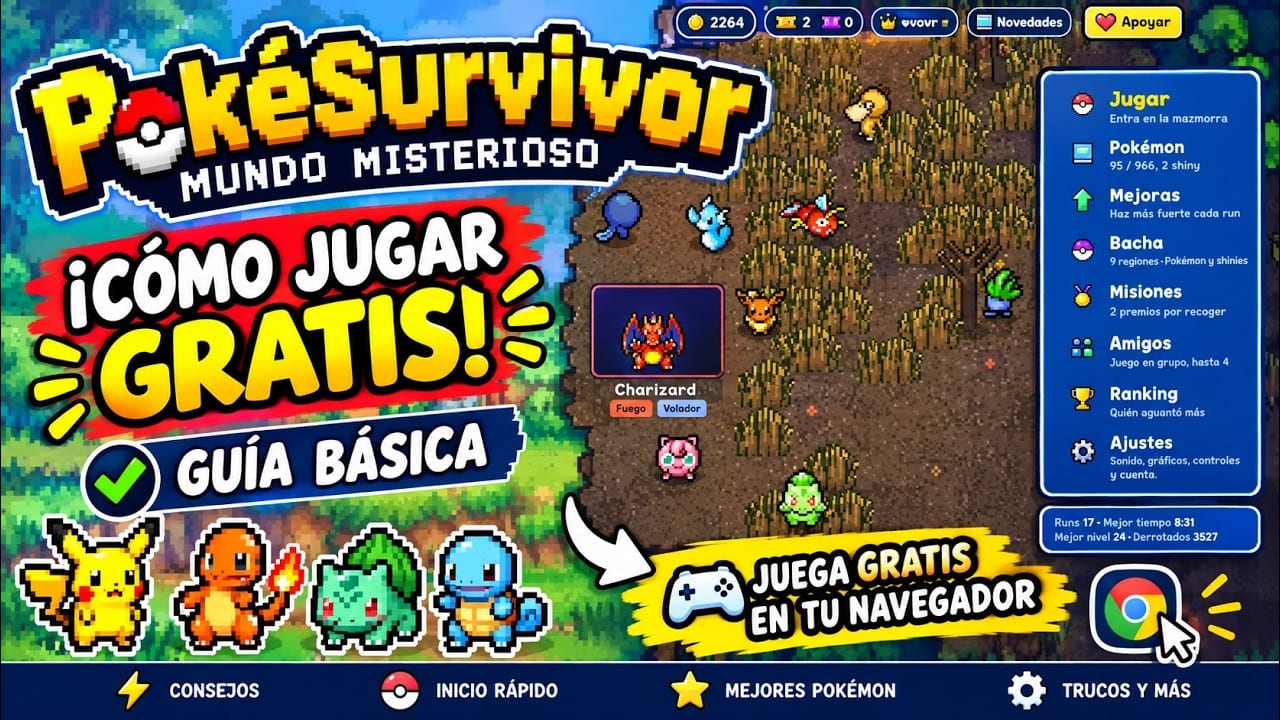 Miniatura del vídeo «POKÉSURVIVOR: LA GUÍA BASICA🐉 TRUCOS PARA SOBREVIVIR Y CONSEGUIR POKÉMON - Pagina Oficial GRATIS»